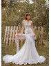 Long Sleeve Beaded Ivory 3D Lace Tulle Wedding Dress